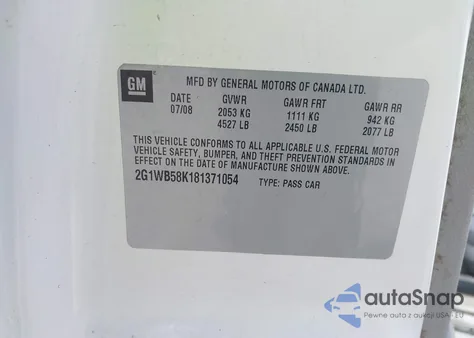 2008 Chevrolet Impala Ls из США, поврежденный, VIN 2G1WB58K181371054